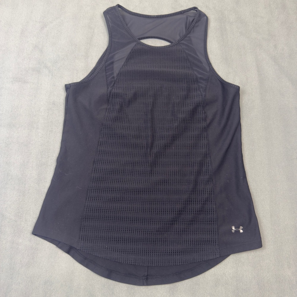 Under Armour Womens HeatGear Mesh Panel Racerback Tank Top Black Cutout Back